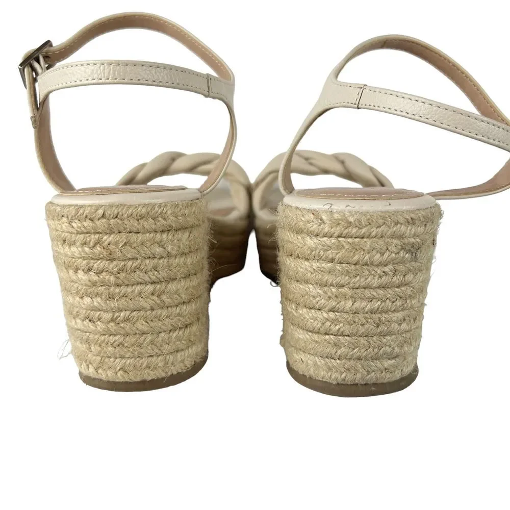 BRUNO MENEGATTI Woven Raffia Platform Wedge Leather Open Toe Slingback US Size 9